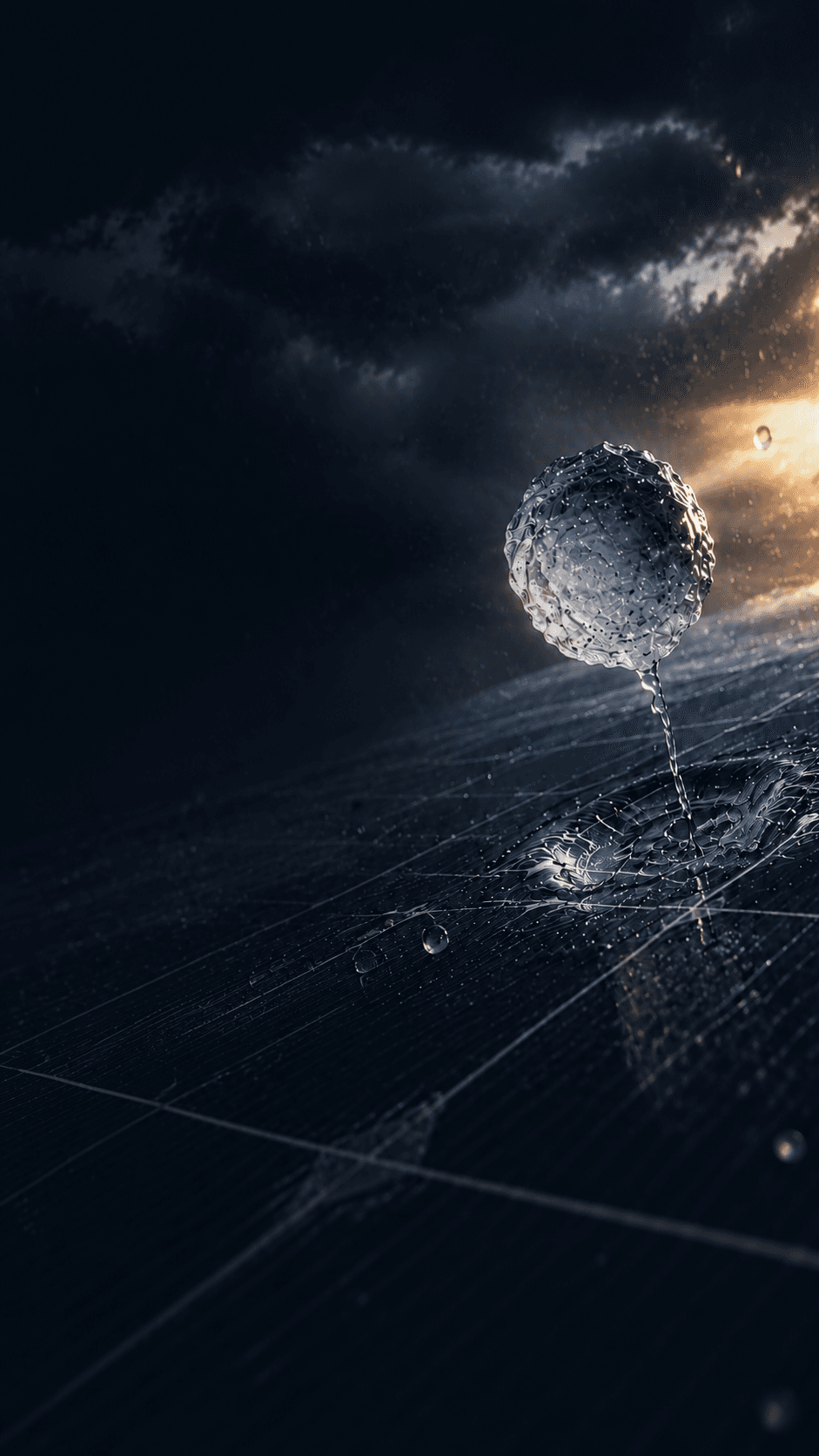Hail striking a protected solar module during a storm